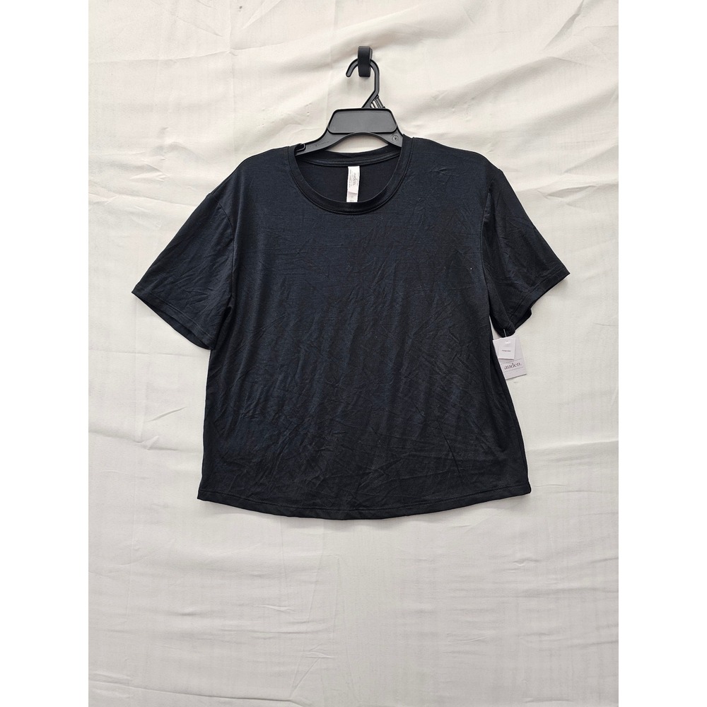 Auden Womens Crewneck T-Shirt Black Rayon Blend Relaxed Size Large